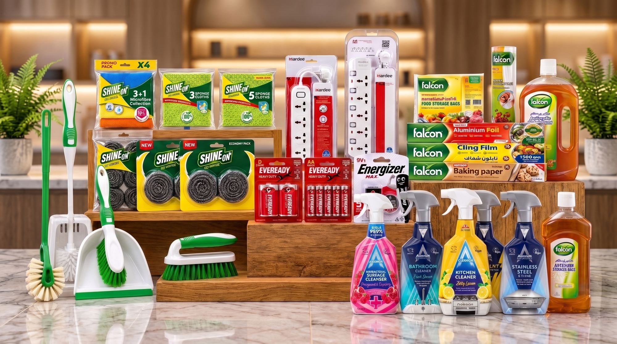 Product group from Tarseel's portfolio: Shine On, Energizer, Eveready, Falcon, Aardee and Astonish